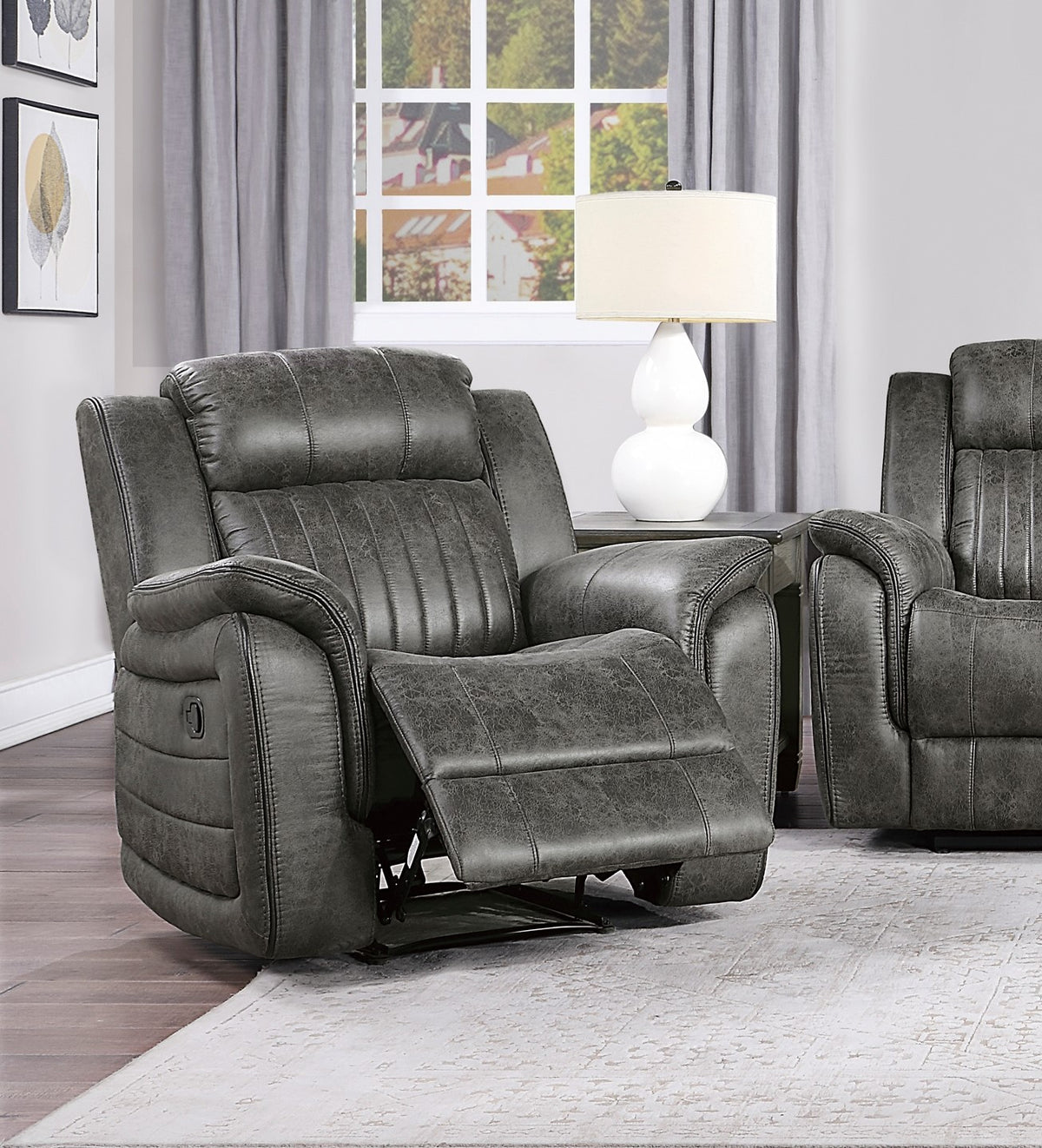 Classic Brownish Gray 1Pc Reclining Chair Plush Comfort Pillow Top Arms Vertical Tufting Solid Wood Transitional Living Room Furniture Gray Primary Living Space Classic,Transitional Wood