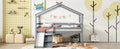 Twin Low Loft House Bed With Slide, Ladder, Safety Guardrails, House Roof Frame,Grey Twin Grey American Design Pine