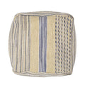 Western Handcrafted Fabric Pouf, Natural Blue Natural Wool