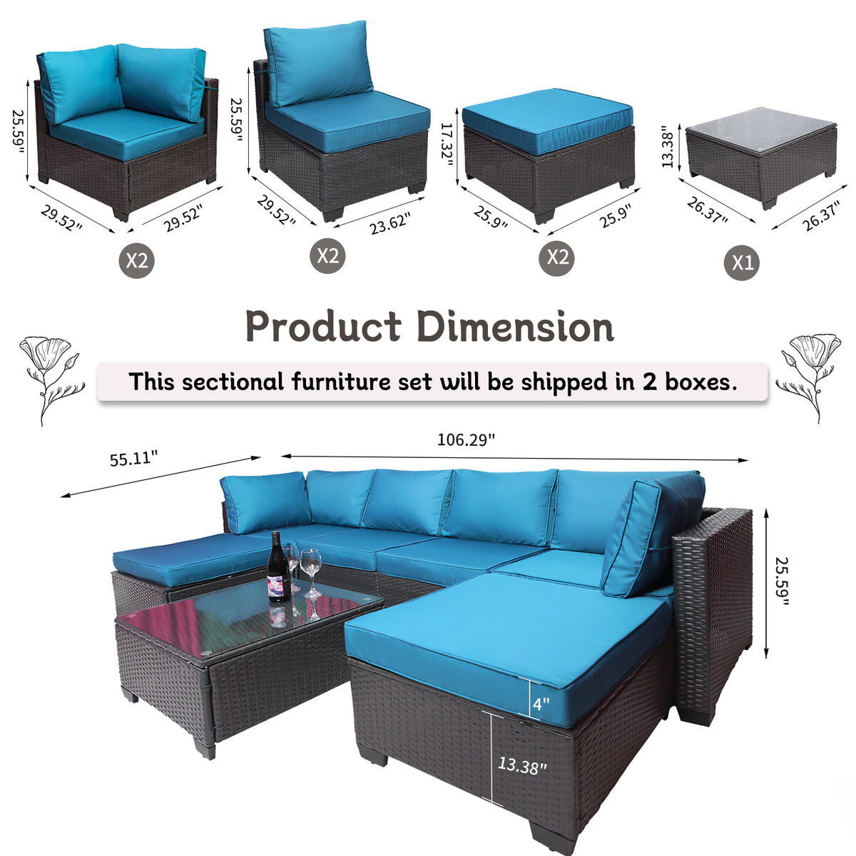 Outdoor Garden Patio Furniture 7 Piece Pe Rattan Wicker Cushioned Sofa Sets And Coffee Table, Patio Furniture Set Outdoor Couch Outdoor Couch Patio Furniture Outdoor Sofa Patio Couch Yes Complete Patio Set Black Blue Rust Resistant Frame Water Resistant