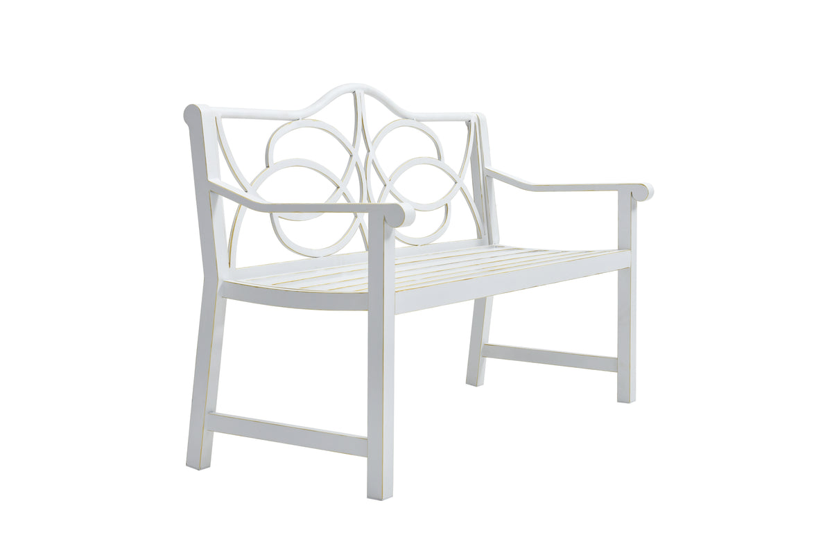 Outdoor Garden Patio Bench,Iron Metal Steel Frame Park Bench With Backrest And Armrest, Slatted Seat For Park, Yard & Porch, Balcony, Accommodates 2 3 People,White White Modern Metal