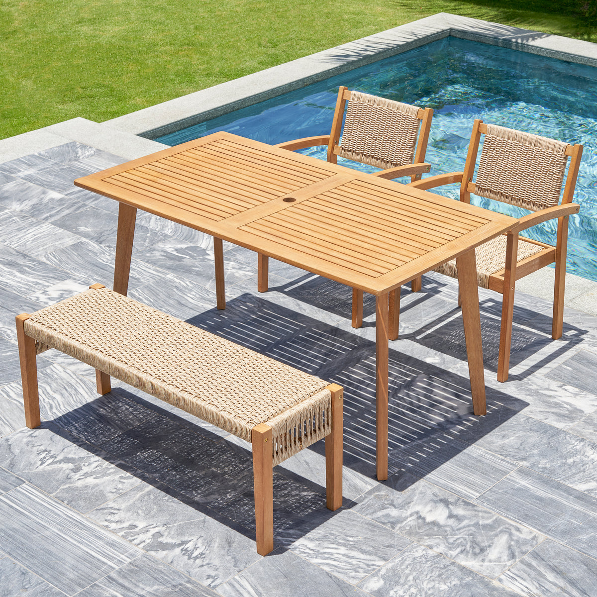 Mauricio 4 Piece Acacia Wood Dining Set With Stacking Chair Natural & Light Brown Acacia Wood