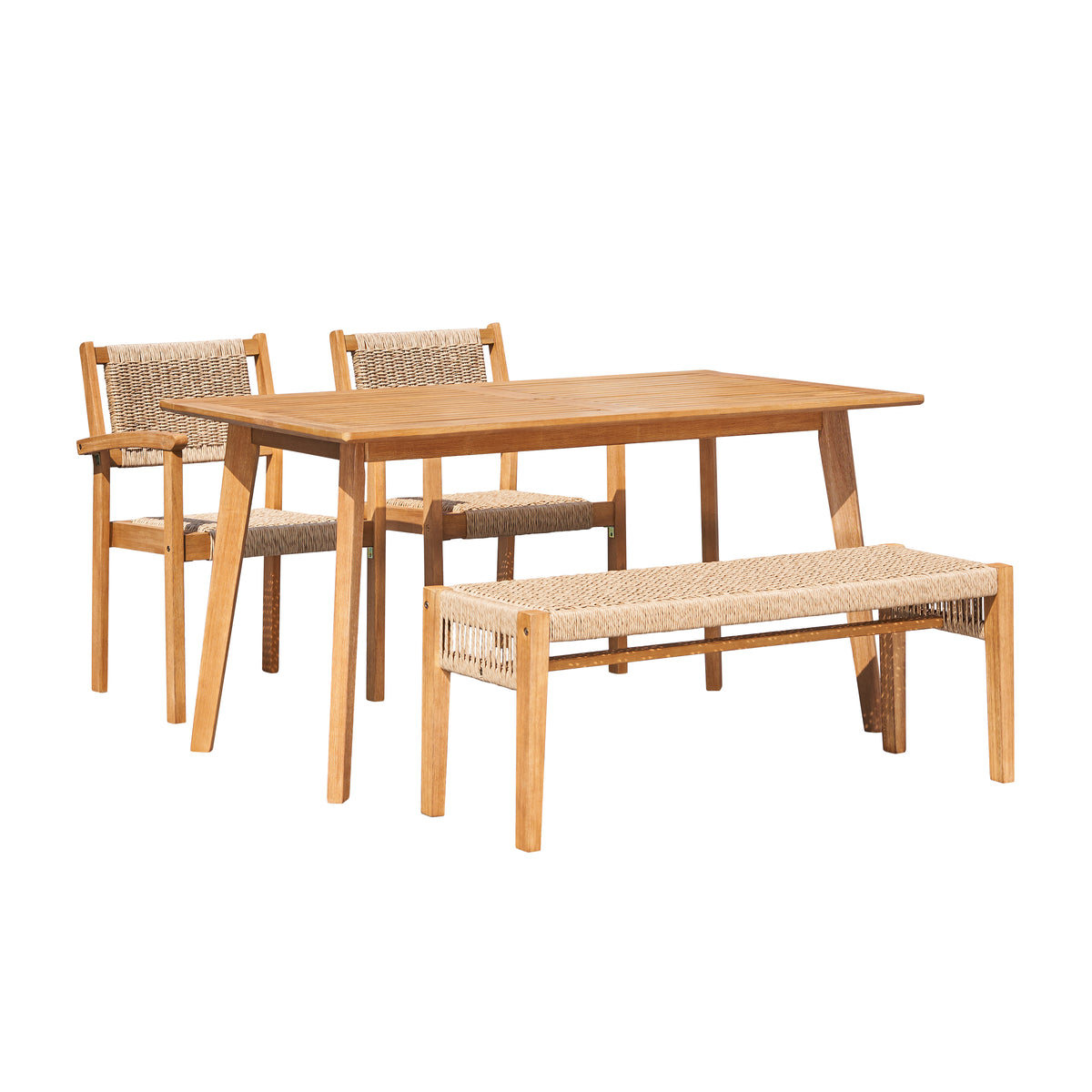 Mauricio 4 Piece Acacia Wood Dining Set With Stacking Chair Natural & Light Brown Acacia Wood