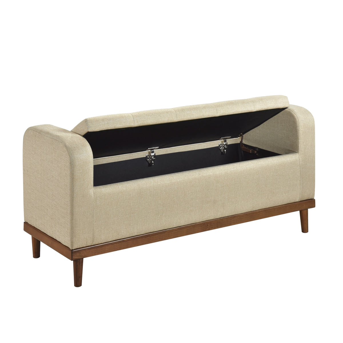 Mid Century Modern Lift Top Storage Bench 1Pc Light Brown Upholstered Tufted Solid Wood Walnut Finish Wooden Furniture Light Brown Bedroom Mid Century Modern Flip Top Wood