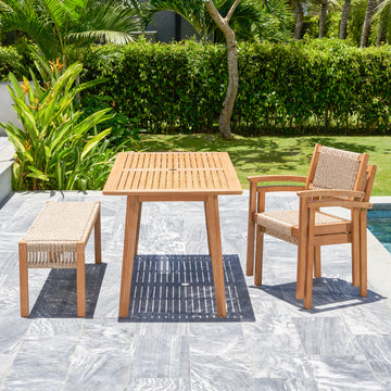 Mauricio 4 Piece Acacia Wood Dining Set With Stacking Chair Natural & Light Brown Acacia Wood