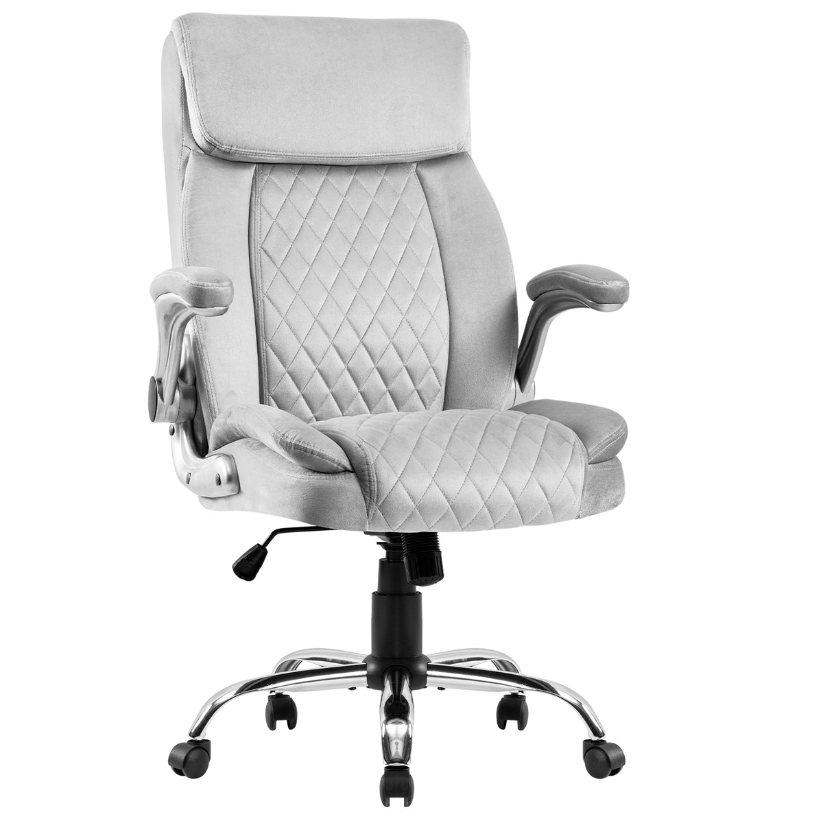 Swivel Office Room Chair Executive Desk Chair Velvet Metal Grey Office Foam Modern Handle Office Chairs Solid Back Foam Adjustable Height Velvet