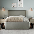 Modern Metal Bed Frame With Curved Upholstered Headboard And Footboard Bed With 4 Storage Drawers, Heavy Duty Metal Slats, King Size, Grey Grey Metal Modern Metal