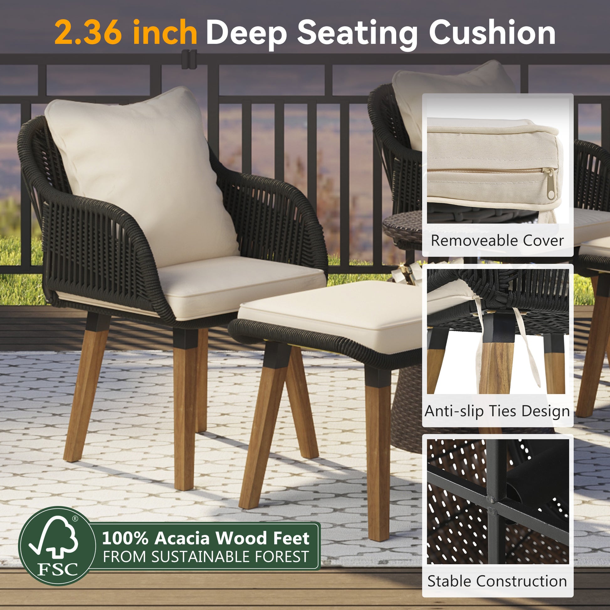K&K 5 Pieces Patio Furniture Chair Sets, Patio Conversation Set With Wicker Cool Bar Table, Ottomans,Outdoor Furniture Bistro Sets For Porch,Backyard,Balcony,Poolside Black&Beige Yes Complete Patio Set Beige Black Weather Resistant Frame Fade Resistant