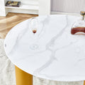 Round White Dining Table, Artificial Marble Glass Stickers, Golden Mdf Legs, Kitchen Dining Table, Living Room Dining Table 40 