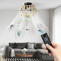 Beaded Fan Lamp Wood Beaded Chandelier Oak White White Modern Iron