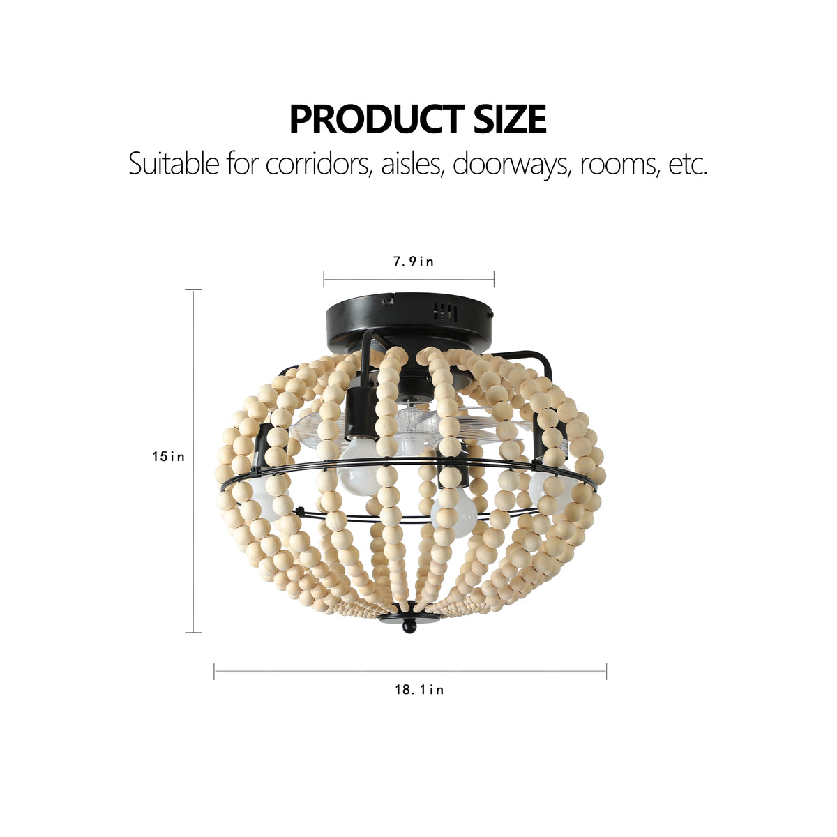 Beaded Fan Lamp Wood Beaded Chandelier Oak White White Modern Iron