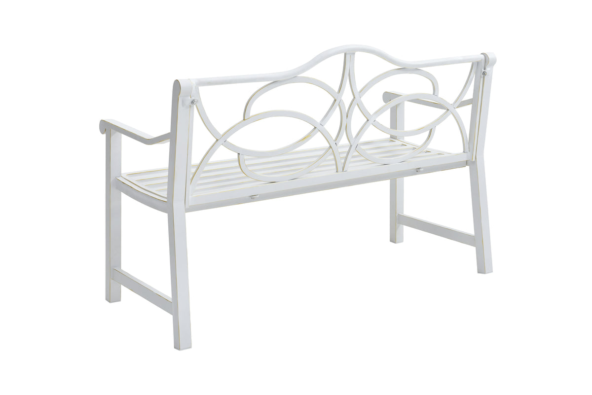 Outdoor Garden Patio Bench,Iron Metal Steel Frame Park Bench With Backrest And Armrest, Slatted Seat For Park, Yard & Porch, Balcony, Accommodates 2 3 People,White White Modern Metal