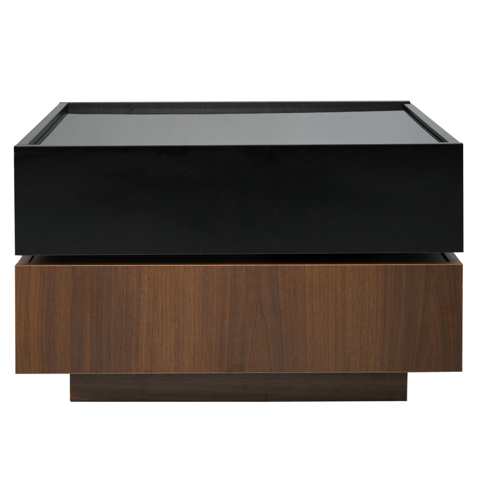 Multi Functional Square 360 Rotating Coffee Table With 2 Drawers, High Gloss 2 Tier Center Table With Swivel Tabletop And Storage, Walnut Table Frame Side Table For Living Room, Black Black Dark Walnut Primary Living Space Glossy Square Particle Board