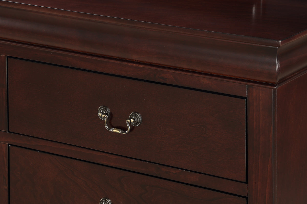1Pc Cherry Finish Five Drawers Louis Philip Chest Solid Wood Contemporary Sleek Large Storage Cherry Transitional Solid Wood