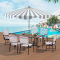 7 Piece Outdoor Patio Set Weather Resistance Wood Plastic Component Wpc Swivel Chairs Al Fresco Dining Set Outdoor Dining Set Dining Table Set Bistro Table Black Steel