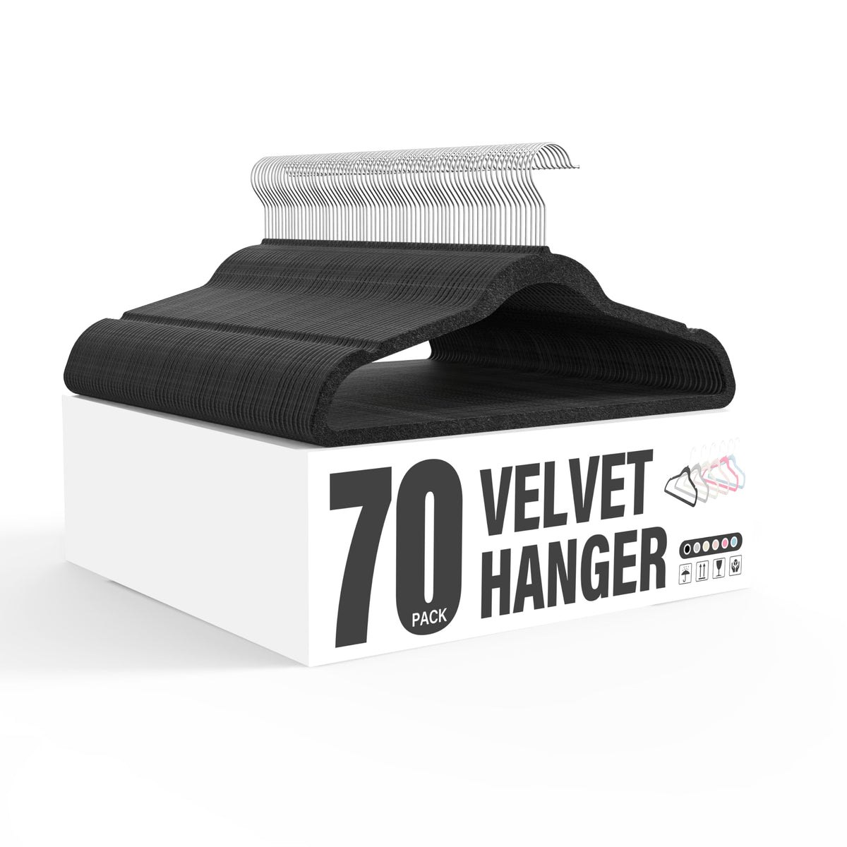 Velvet Hangers 70 Pack, Non Slip Clothes Hangers With Shoulder Notches, 360 Swivel Hooks, Heavy Duty Coat Suit Hangers For Closet Space Saving, Black Black Velvet