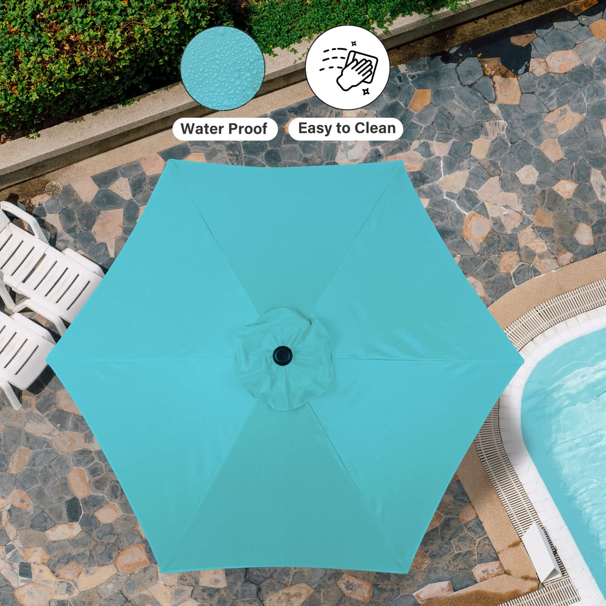 7.5Ft Patio Outdoor Table Market Yard Umbrella With Push Button Tilt Crank, 6 Sturdy Ribs For Garden, Deck, Backyard, Pool, Turquoise Turquoise Manual Garden & Outdoor High Wind Resistant Umbrellas