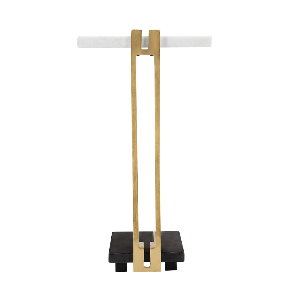 12.5X12X22" Aluminum And Marble C Shaped Side Table, White Gold Black, Artistic Accent Table For Living Room Entryway Bedroom Gold Primary Living Space Art Deco,Luxury,Modern Marble Metal