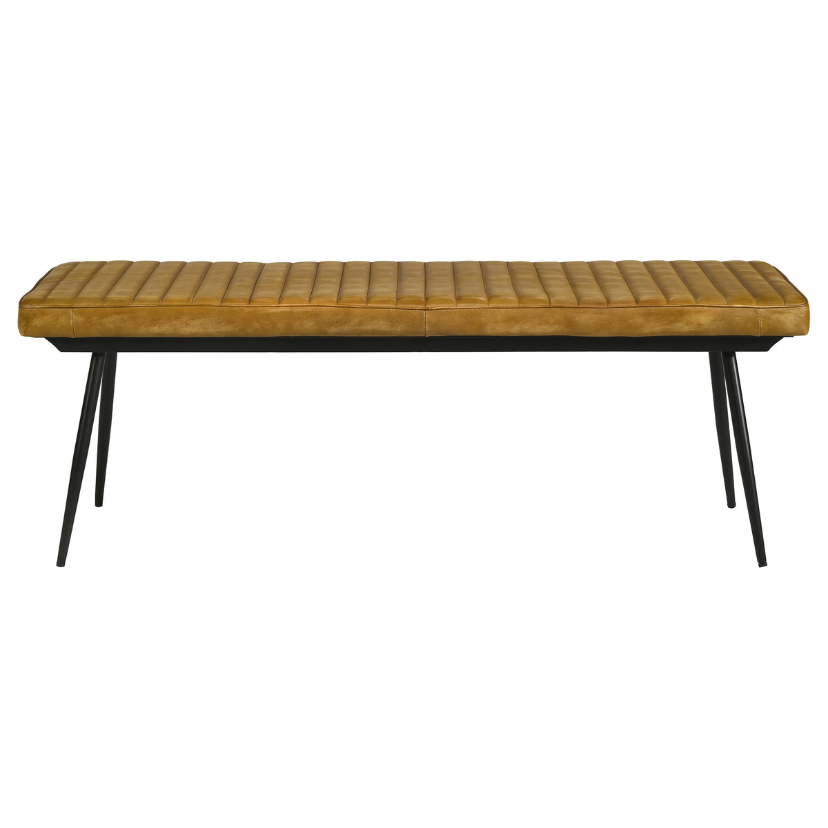 Camel And Black Tufted Cushion Side Bench Brown Dining Room Industrial Dining Chairs Foam Upholstered