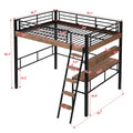 Metal Full Size Loft Bed With Built In Desk, Storage Shelf And Ladder, Black Full Box Spring Not Required Black Metal Metal & Wood
