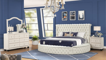 Modern Style King 4Pc Bedroom Set With Usb Ports & Made With Wood In Cream Box Spring Not Required King Cream Wood 4 Piece Set Bedroom Bed Included,Dresser Included,Mirror Included,Nightstand