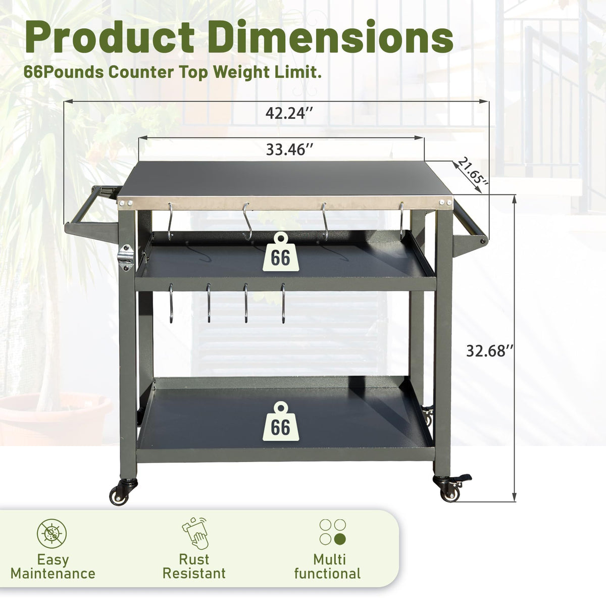 3 Shelf Outdoor Grill Table, Grill Cart Outdoor With Wheels, Pizza Oven And Food Prep Table, Blackstone Table With Stainless Steel Tabletop, Grill Stand For Blackstone Griddle For Outside Bbq Grey Stainless Steel