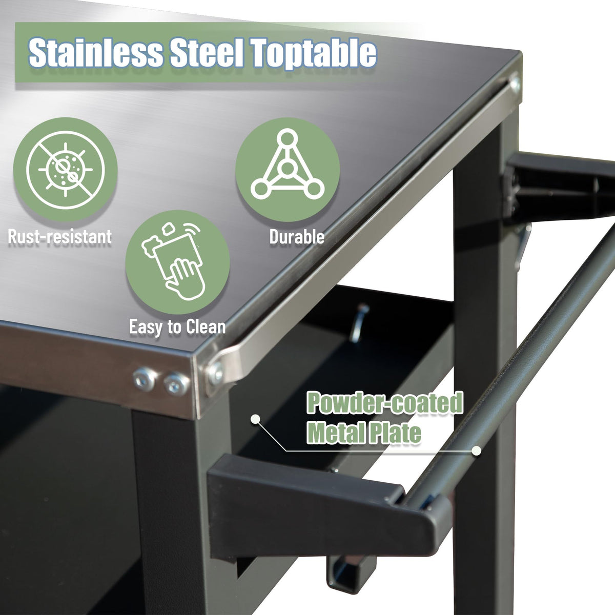 3 Shelf Outdoor Grill Table, Grill Cart Outdoor With Wheels, Pizza Oven And Food Prep Table, Blackstone Table With Stainless Steel Tabletop, Grill Stand For Blackstone Griddle For Outside Bbq Grey Stainless Steel