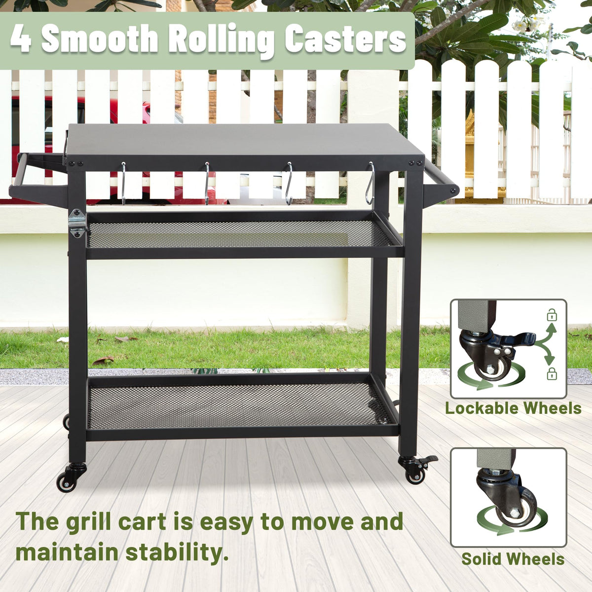 3 Shelf Outdoor Grill Table, Grill Cart Outdoor With Wheels, Pizza Oven Table And Food Prep Table, Blackstone Table With Propane Tank Hook, Grill Stand For Blackstone Griddle For Outside Bbq Grey Steel