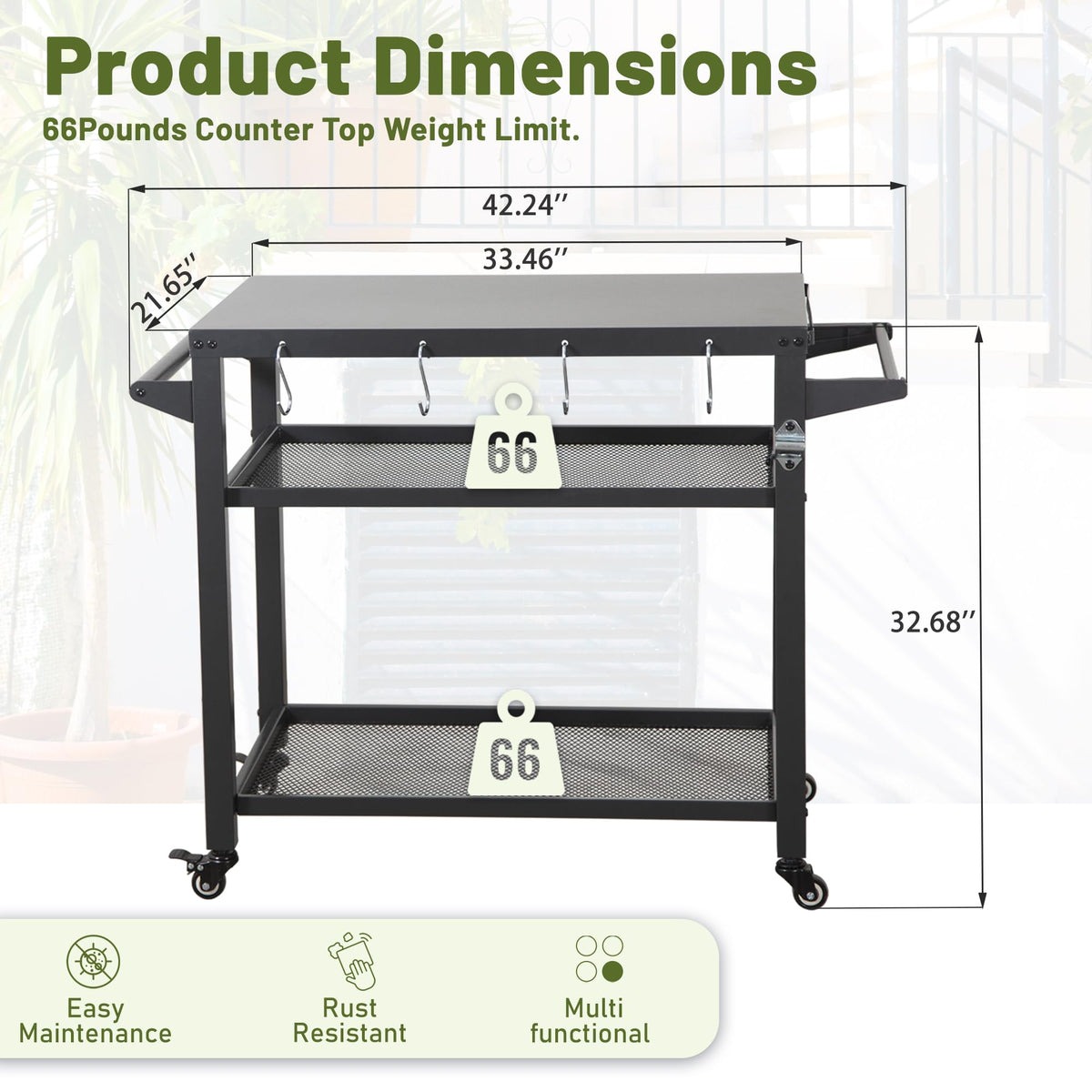 3 Shelf Outdoor Grill Table, Grill Cart Outdoor With Wheels, Pizza Oven Table And Food Prep Table, Blackstone Table With Propane Tank Hook, Grill Stand For Blackstone Griddle For Outside Bbq Grey Steel
