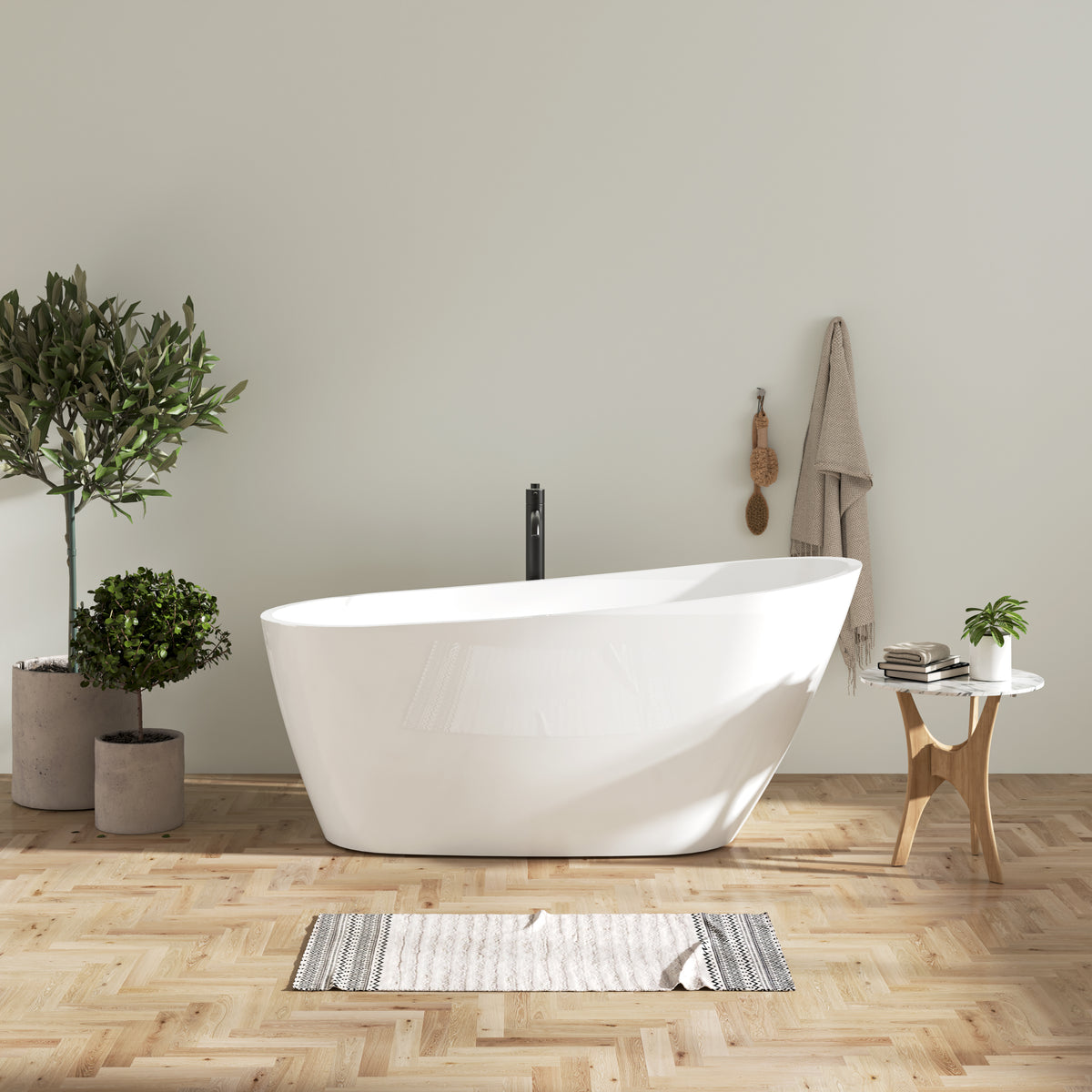 59" Acrylic Freestanding Bathtub, Modern & Contemporary Design Soaking Tub With Toe Tap Drain In Chrome And Classic Slotted Overflow, Glossy White, Cupc Certified, 02141 Glossy White Oval Bathroom
