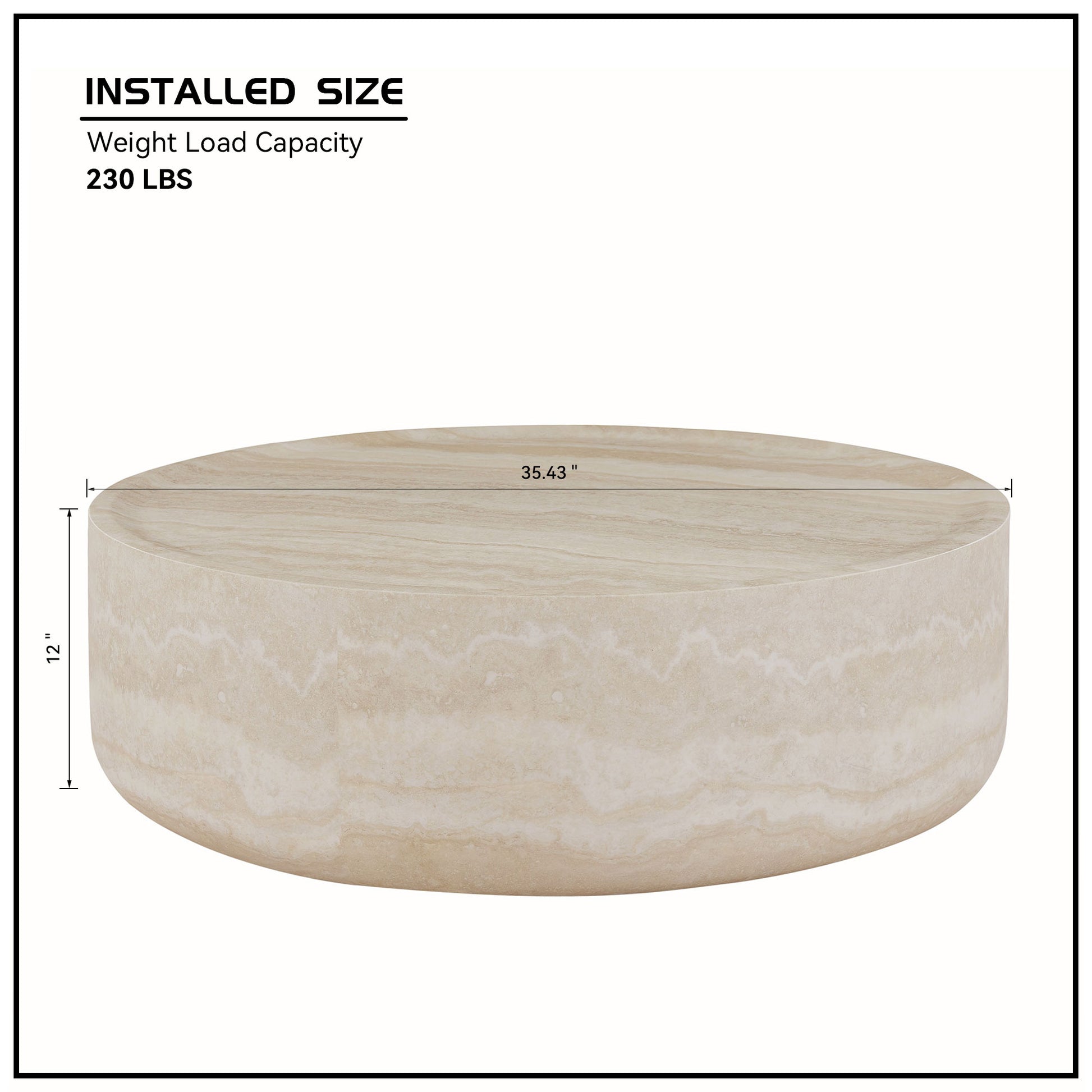 35.43'' Faux Mars Pattern Coffee Tables For Living Room Round Tea Faux Travertine Textured Table For Living Room, No Need Assembly. Marble Fiberglass
