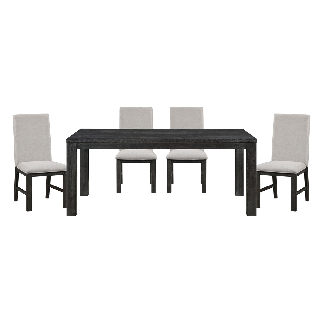 Antique Black Finish Modern Dining 5Pc Set Rectangular Table And 4 Upholstered Chairs Textured Gray Wooden Dining Room Furniture Wood Wood Antique Black Seats 4 Wood Dining Room 72 Inches 4 Leg Rectangular Dining Table With Chair Wood