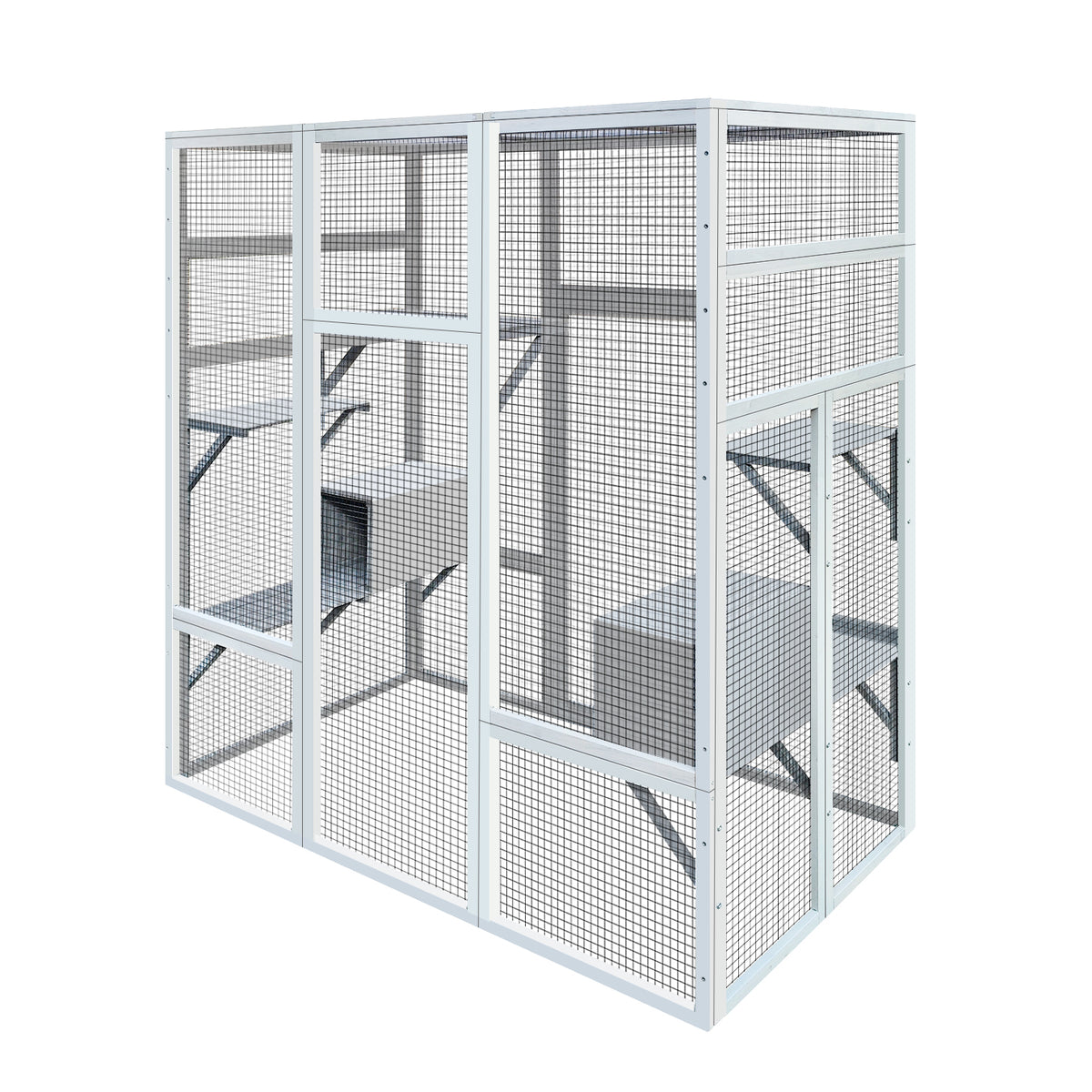 62.6" Wooden Cat House Large Catio, Solid Wood Cat Cage Shelter Enclosure Playpen With Anti Uv& Waterproof, 7 Platforms And 2 Resting Boxes Gray Wood