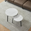 Coffee Table Nesting White Set Of 2, Side Set Black Frame Circular And Marble Tables, Living Room Bedroom Apartment Modern Simple Accent Tea Table Nightstand, Easy Assembly Black Metal Stone