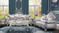 Melrose 2Pc Traditional Living Room Set In Champagne With Silver Brush Silver Gray Chenille Wood Primary Living Space Traditional Wood 5 Seat