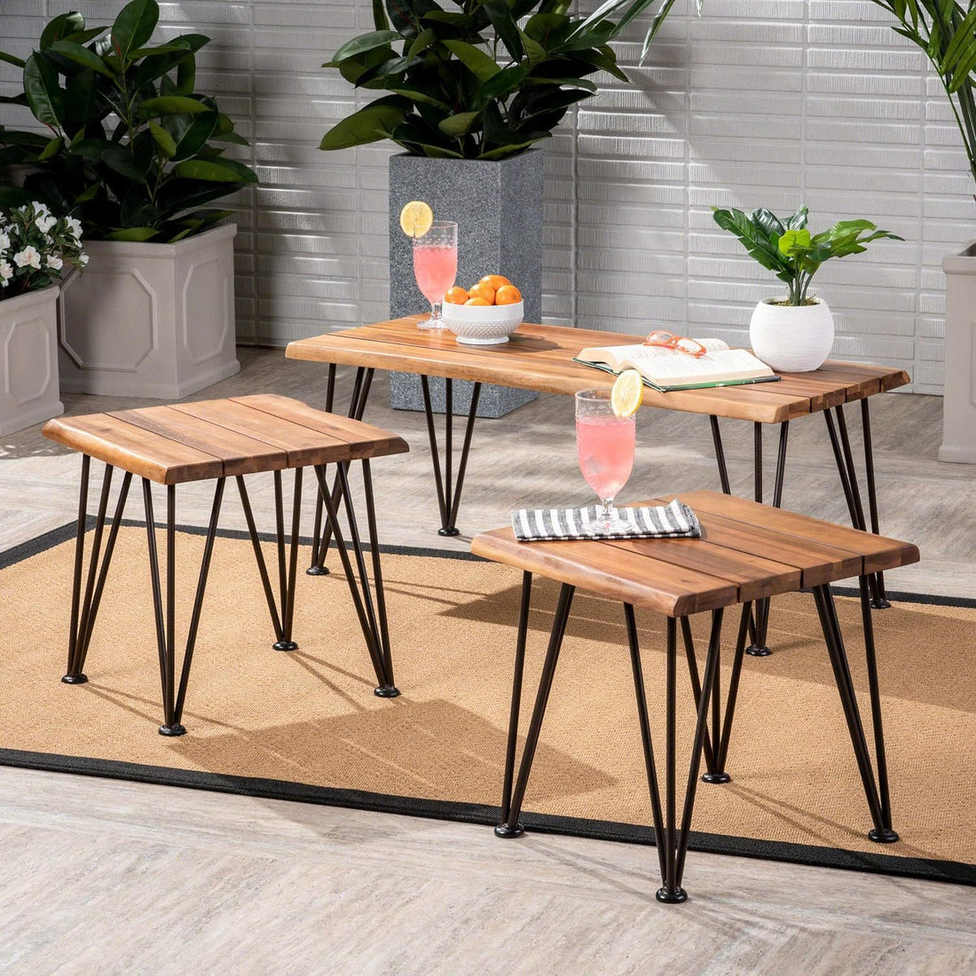Zion Industrial Wood And Metal Coffee Table With Accent Table Teak Metal & Wood