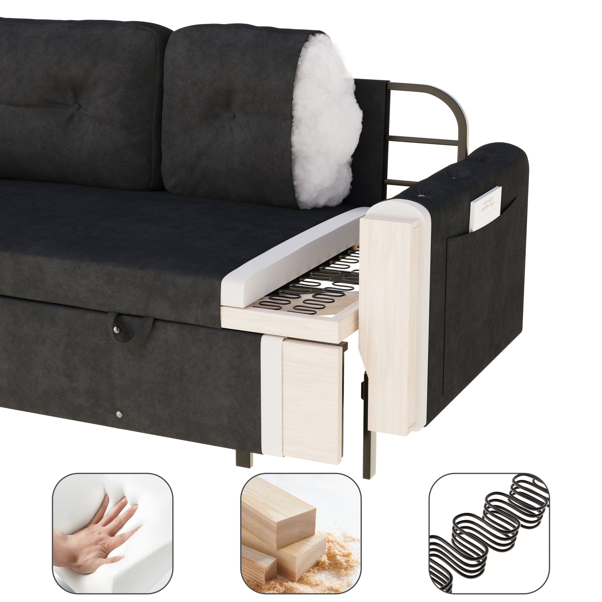 66.2" Queen Pull Out Sofa Bed, Hydraulic System Convertible Sleeper Sofa With Storage And 2 Soft Pillows, Tufted Button Upholstered Couch,Multi Functional Velvet Loveseat Bed,Black Black Velvet 2 Seat