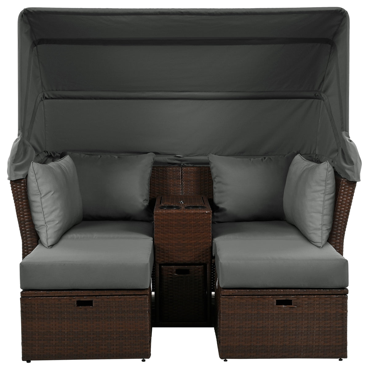2 Seater Outdoor Patio Daybed Outdoor Double Daybed Outdoor Loveseat Sofa Set With Foldable Awning And Cushions For Garden, Balcony, Poolside, Grey Yes Grey Water Resistant Frame Water Resistant Cushion Garden & Outdoor Sectional Seating Groups Foam