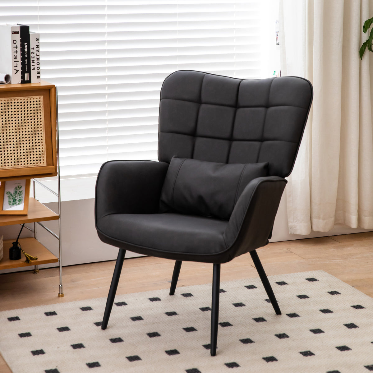 Leather Armchair, Modern Accent Chair High Back, Living Room Chairs With Metal Legs And Soft Padded, Sofa Chairs For Home Office,Bedroom,Dining Room Grey 1Pc Grey Bonded Leather