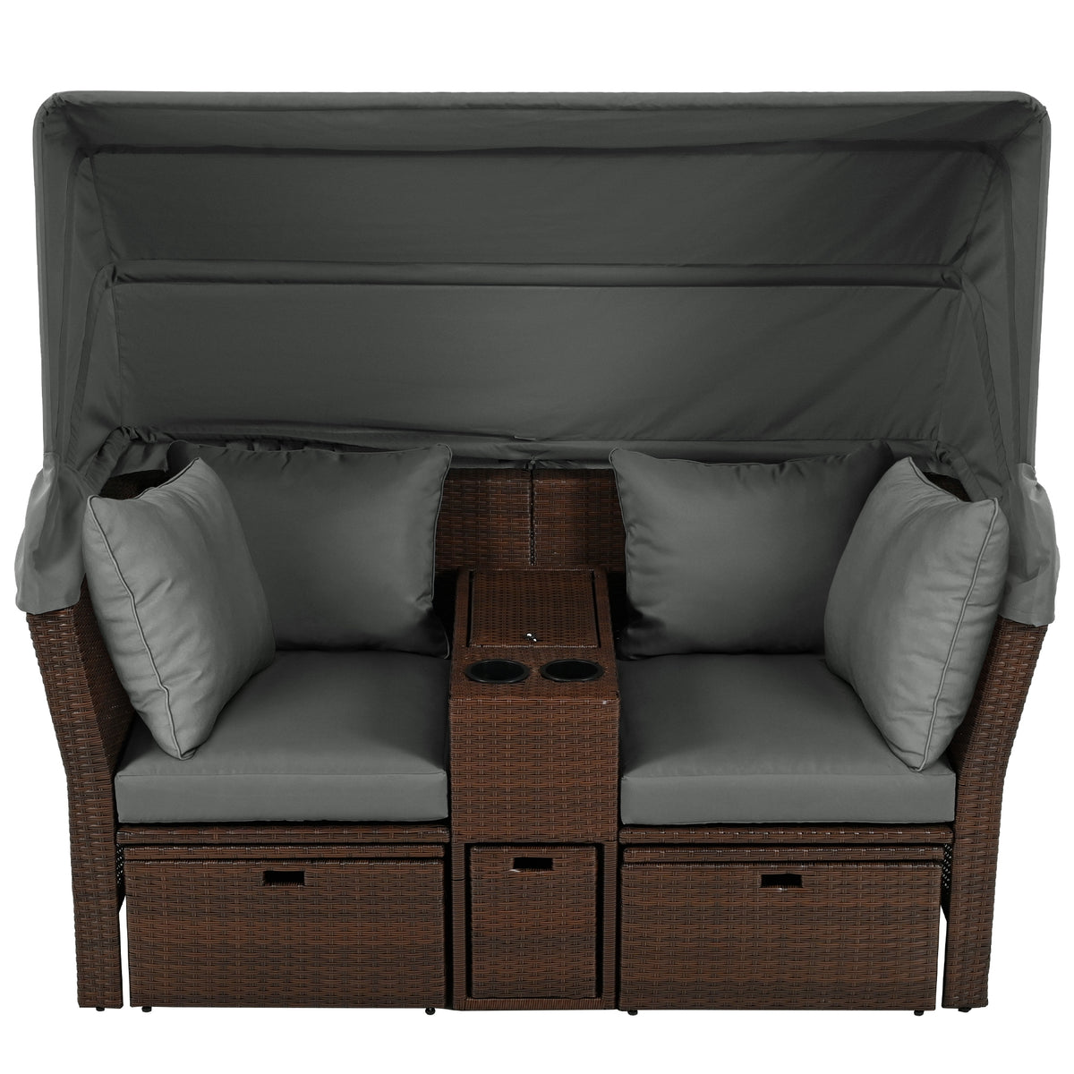 2 Seater Outdoor Patio Daybed Outdoor Double Daybed Outdoor Loveseat Sofa Set With Foldable Awning And Cushions For Garden, Balcony, Poolside, Grey Yes Grey Water Resistant Frame Water Resistant Cushion Garden & Outdoor Sectional Seating Groups Foam