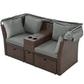 2 Seater Outdoor Patio Daybed Outdoor Double Daybed Outdoor Loveseat Sofa Set With Foldable Awning And Cushions For Garden, Balcony, Poolside, Grey Yes Grey Water Resistant Frame Water Resistant Cushion Garden & Outdoor Sectional Seating Groups Foam