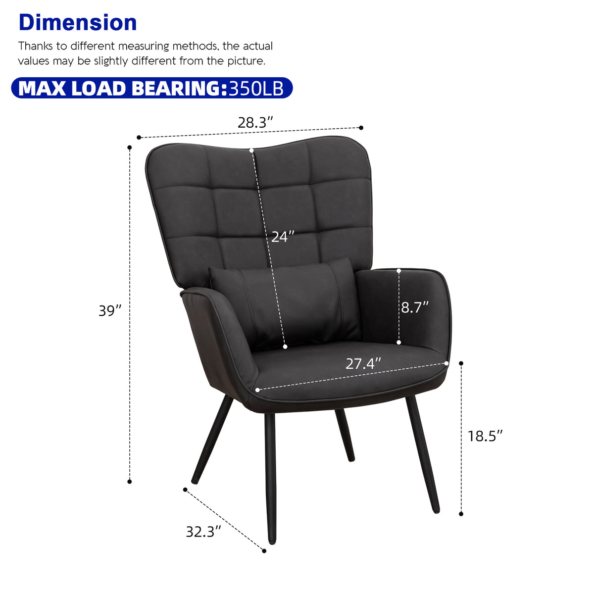 Leather Armchair, Modern Accent Chair High Back, Living Room Chairs With Metal Legs And Soft Padded, Sofa Chairs For Home Office,Bedroom,Dining Room Grey 1Pc Grey Bonded Leather
