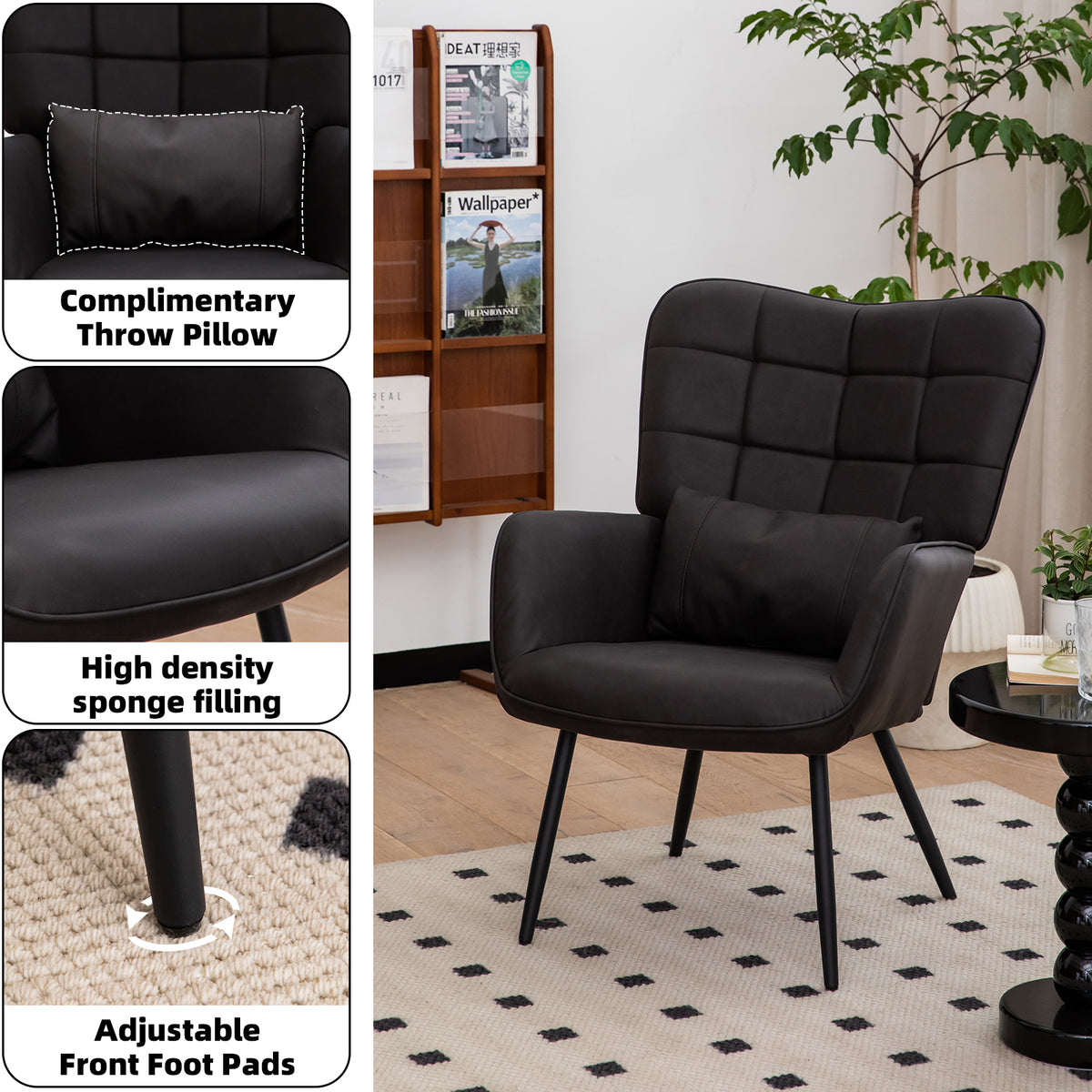 Leather Armchair, Modern Accent Chair High Back, Living Room Chairs With Metal Legs And Soft Padded, Sofa Chairs For Home Office,Bedroom,Dining Room Grey 1Pc Grey Bonded Leather