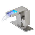 Bathroom Sink Faucet Led Light 3 Colors Changing Waterfall Glass Spout Hot Cold Water Mixer Single Handle One Hole Deck Mounted Bathroom Faucet Bathroom Knob Handles Geometric One Brushed Nickel Side Sprayer Deck Mounted Cartridge Valve Single Hole