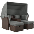 2 Seater Outdoor Patio Daybed Outdoor Double Daybed Outdoor Loveseat Sofa Set With Foldable Awning And Cushions For Garden, Balcony, Poolside, Grey Yes Grey Water Resistant Frame Water Resistant Cushion Garden & Outdoor Sectional Seating Groups Foam
