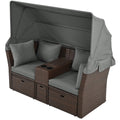 2 Seater Outdoor Patio Daybed Outdoor Double Daybed Outdoor Loveseat Sofa Set With Foldable Awning And Cushions For Garden, Balcony, Poolside, Grey Yes Grey Water Resistant Frame Water Resistant Cushion Garden & Outdoor Sectional Seating Groups Foam