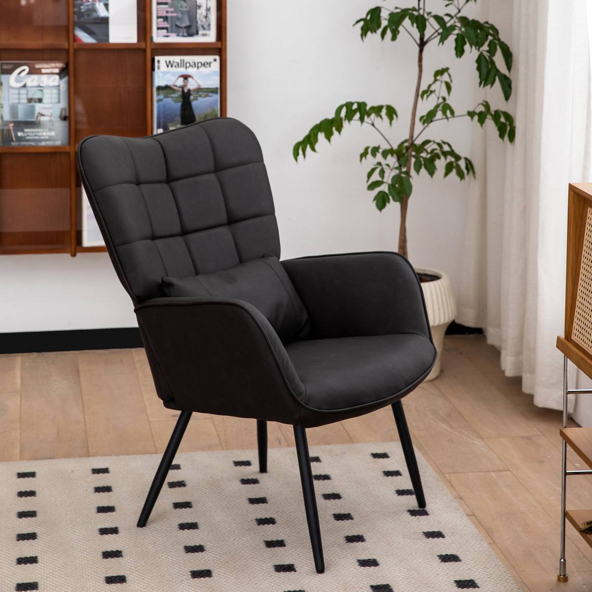Leather Armchair, Modern Accent Chair High Back, Living Room Chairs With Metal Legs And Soft Padded, Sofa Chairs For Home Office,Bedroom,Dining Room Grey 1Pc Grey Bonded Leather