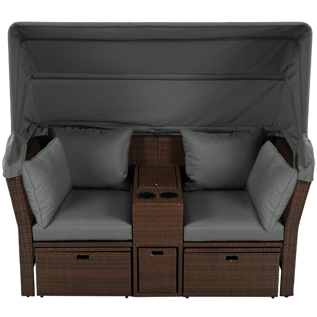 2 Seater Outdoor Patio Daybed Outdoor Double Daybed Outdoor Loveseat Sofa Set With Foldable Awning And Cushions For Garden, Balcony, Poolside, Grey Yes Grey Water Resistant Frame Water Resistant Cushion Garden & Outdoor Sectional Seating Groups Foam