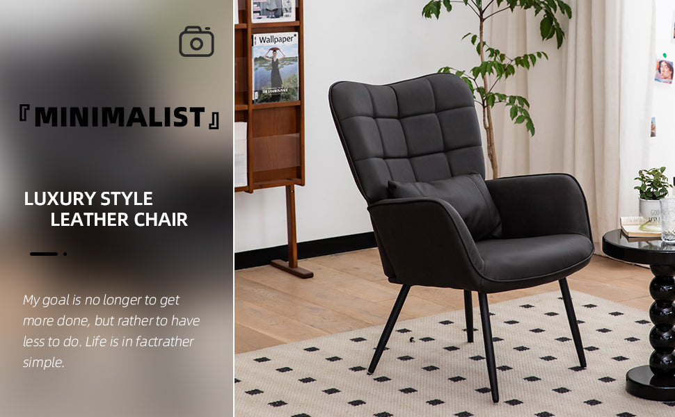Leather Armchair, Modern Accent Chair High Back, Living Room Chairs With Metal Legs And Soft Padded, Sofa Chairs For Home Office,Bedroom,Dining Room Grey 1Pc Grey Bonded Leather