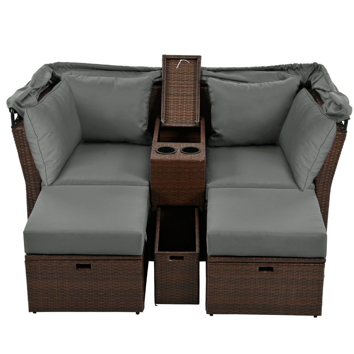 2 Seater Outdoor Patio Daybed Outdoor Double Daybed Outdoor Loveseat Sofa Set With Foldable Awning And Cushions For Garden, Balcony, Poolside, Grey Yes Grey Water Resistant Frame Water Resistant Cushion Garden & Outdoor Sectional Seating Groups Foam